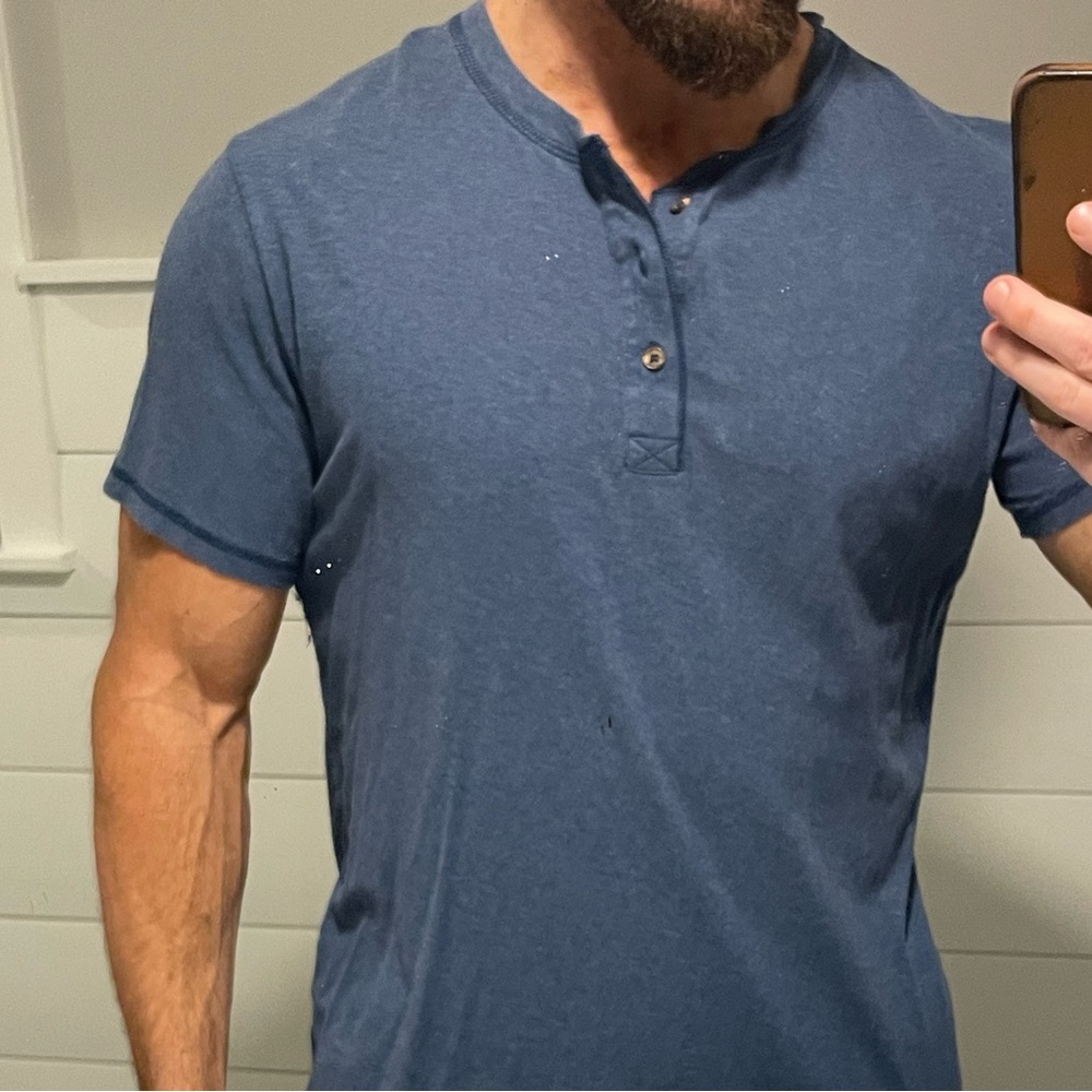 Men’s Blue Henley Short Sleeved Tee - XL